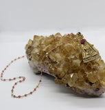 Beaded Chain ~ Sitting Buddha Pendant + Pink Tourmaline + Mother of Pearl Beaded Chain