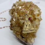 Beaded Chain ~ Sitting Buddha Pendant + Pink Tourmaline + Mother of Pearl Beaded Chain