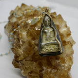 Beaded Chain ~ Vintage Thai Buddha Pendant + Aquamarine Beaded Chain + Aquamarine Droplet