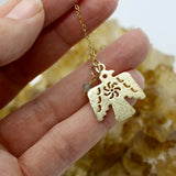 Thunderbird Pendant + Labradorite Bead Droplet 14K Gold Necklace