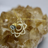 Blooming Lotus Flower 14KGold Necklace + Aquamarine Bead Droplet