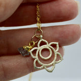 Blooming Lotus Flower 14KGold Necklace + Aquamarine Bead Droplet