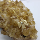 Thunderbird Pendant + Aquamarine Bead Droplet 14K Gold Necklace