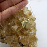 Thunderbird Pendant + Aquamarine Bead Droplet 14K Gold Necklace