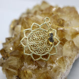 Flower of Life & Herkimer Diamond Droplet 14K Gold Necklace