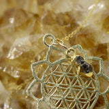 Flower of Life & Herkimer Diamond Droplet 14K Gold Necklace