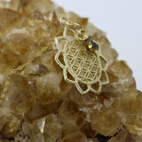 Flower of Life & Herkimer Diamond Droplet 14K Gold Necklace