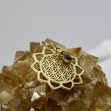 Flower of Life & Herkimer Diamond Droplet 14K Gold Necklace