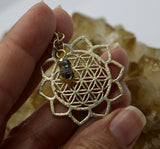 Flower of Life & Herkimer Diamond Droplet 14K Gold Necklace