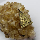 Triangular Sitting Buddha + Droplet Gemstone 14K Gold Beaded Necklace