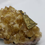 Triangular Sitting Buddha + Droplet Gemstone 14K Gold Beaded Necklace