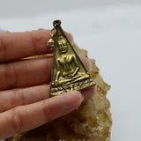 Triangular Sitting Buddha + Droplet Gemstone 14K Gold Beaded Necklace