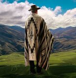Mexican Blanket 100% Wool in Black + Cream + Grey