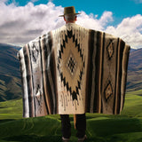 Mexican Blanket 100% Wool in Black + Cream + Grey