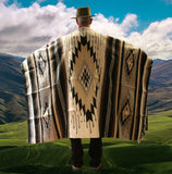 Mexican Blanket 100% Wool in Black + Cream + Grey