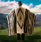 Mexican Blanket 100% Wool in Black + Cream + Grey