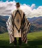 Mexican Blanket 100% Wool in Black + Cream + Grey