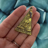 Triangle Sitting Buddha + Herkimer Diamond Droplet 14K Gold Beaded Necklace