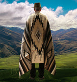 Mexican Blanket 100% Wool in Black + Cream + Grey