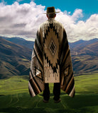 Mexican Blanket 100% Wool in Black + Cream + Grey