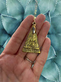 Triangle Sitting Buddha + Herkimer Diamond Droplet 14K Gold Beaded Necklace