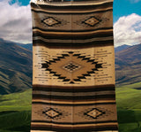 Mexican Blanket 100% Wool in Black + Cream + Grey