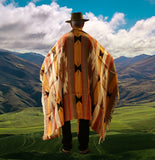 Mexican Blanket 100% Wool in Mustard + Brown + Gold