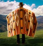 Mexican Blanket 100% Wool in Mustard + Brown + Gold