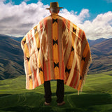 Mexican Blanket 100% Wool in Mustard + Brown + Gold