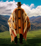 Mexican Blanket 100% Wool in Mustard + Brown + Gold