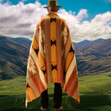 Mexican Blanket 100% Wool in Mustard + Brown + Gold