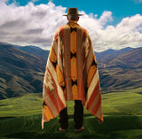 Mexican Blanket 100% Wool in Mustard + Brown + Gold
