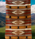 Mexican Blanket 100% Wool in Mustard + Brown + Gold