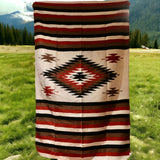 Rust & Cream Thick Mexican Blanket Aztec Diamond Design