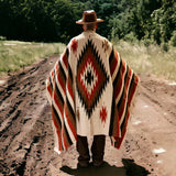 Rust & Cream Thick Mexican Blanket Aztec Diamond Design