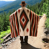 Rust & Cream Thick Mexican Blanket Aztec Diamond Design