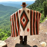 Rust & Cream Thick Mexican Blanket Aztec Diamond Design