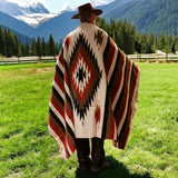 Rust & Cream Thick Mexican Blanket Aztec Diamond Design