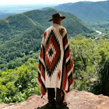 Rust & Cream Thick Mexican Blanket Aztec Diamond Design
