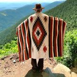 Rust & Cream Thick Mexican Blanket Aztec Diamond Design