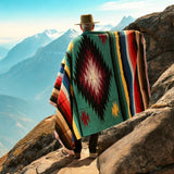 Teal Thick Mexican Blanket Aztec Diamond Design