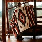 Rust & Cream Thick Mexican Blanket Aztec Diamond Design