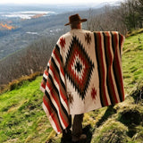 Rust & Cream Thick Mexican Blanket Aztec Diamond Design