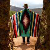 Teal Thick Mexican Blanket Aztec Diamond Design