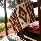 Rust & Cream Thick Mexican Blanket Aztec Diamond Design