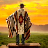 Mexican Blanket 100% Wool in Rust + Mustard+ Cream