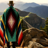 Teal Thick Mexican Blanket Aztec Diamond Design
