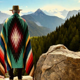 Teal Thick Mexican Blanket Aztec Diamond Design