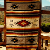 Mexican Blanket 100% Wool in Rust + Mustard+ Cream