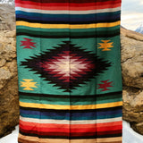 Teal Thick Mexican Blanket Aztec Diamond Design